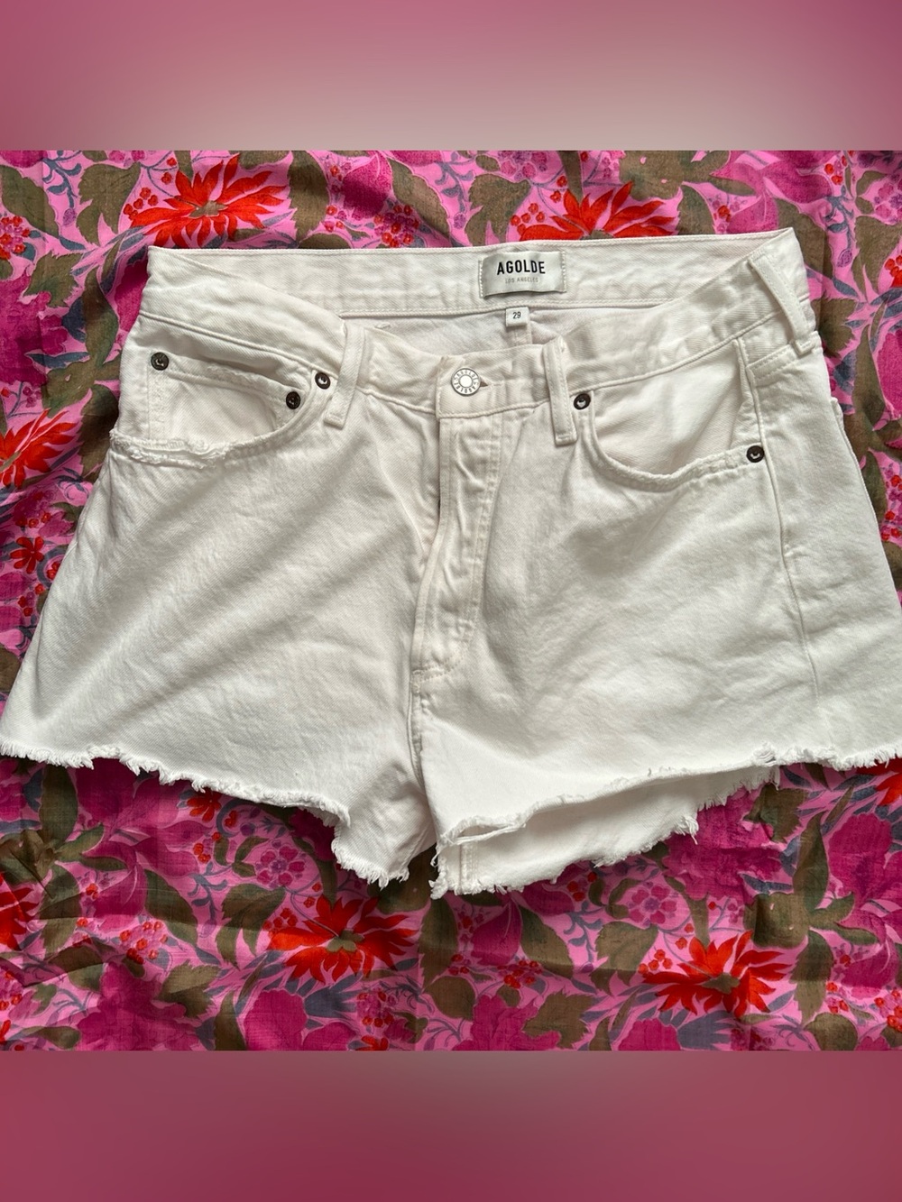 Agolde Parker Cut Off Denim Jean Shorts Women Size 29 Distressed White Vacation